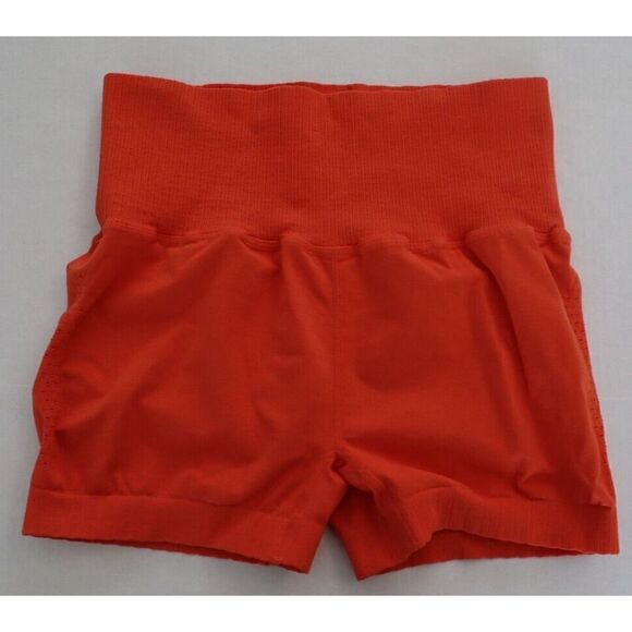 FP Movement F6725PS Women Sz M/L Orange Stretch Ribbed Running Activewear Shorts - Picture 1 of 3